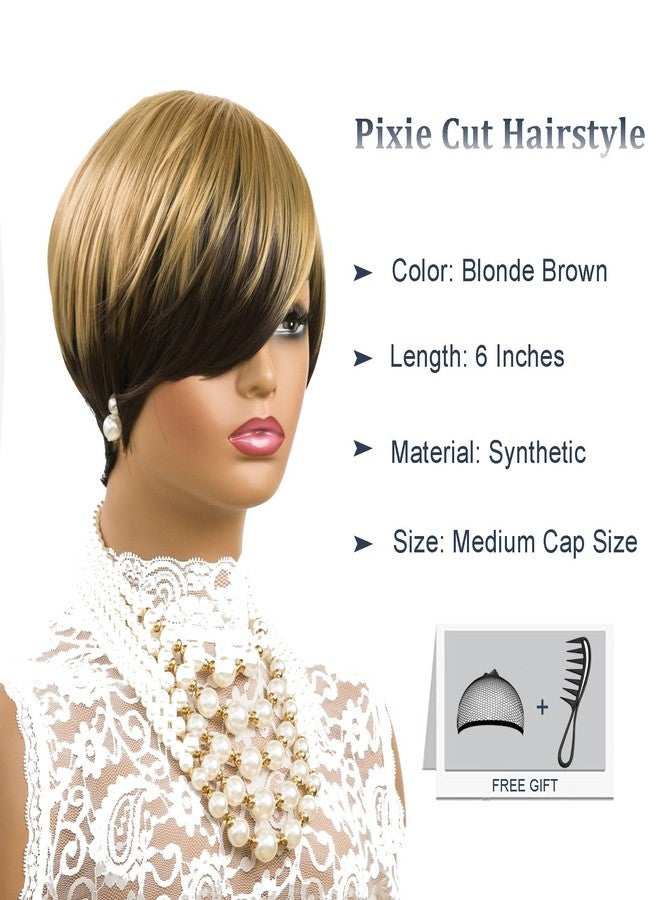 MOONSHOW Short Pixie Cut Wigs for Black Women Ombre Blonde Pixie Cut Wig Straight 1B/4/27 Color Short Bob Wig with Bangs Synthetic Blonde Hair Pixie Wigs for Black Women - Image 4